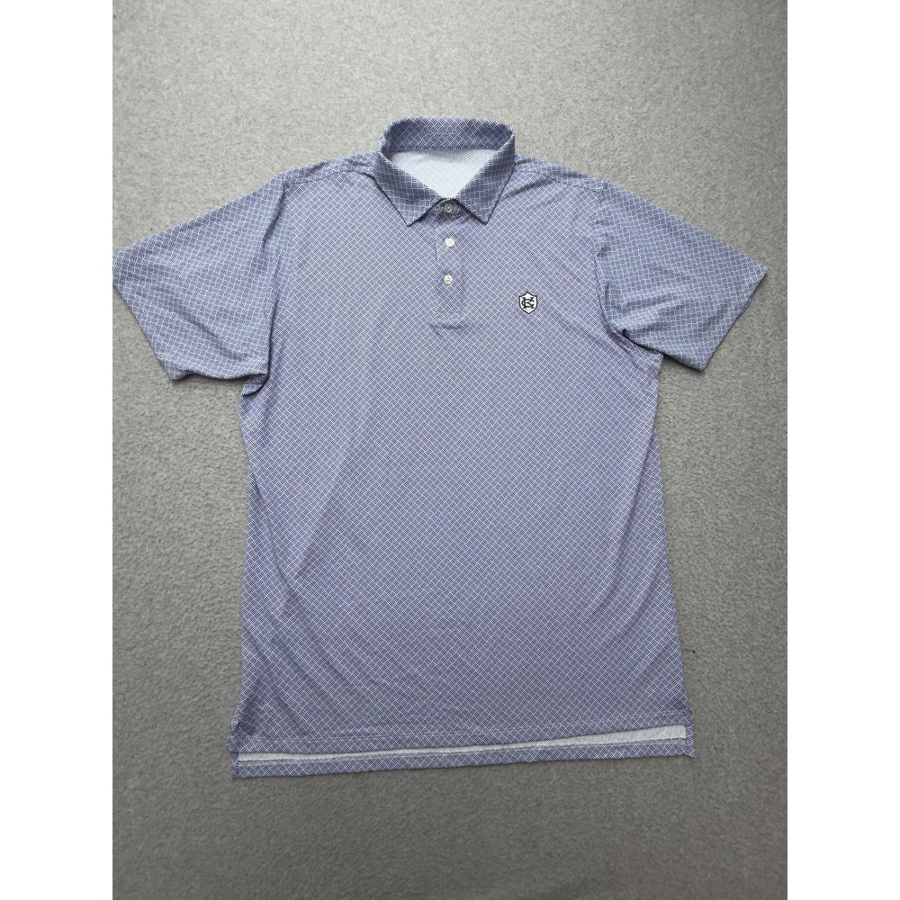 Draddy Sport Polo Shirt Mens Large Blue Geometric Golf Performance Stretch Logo
